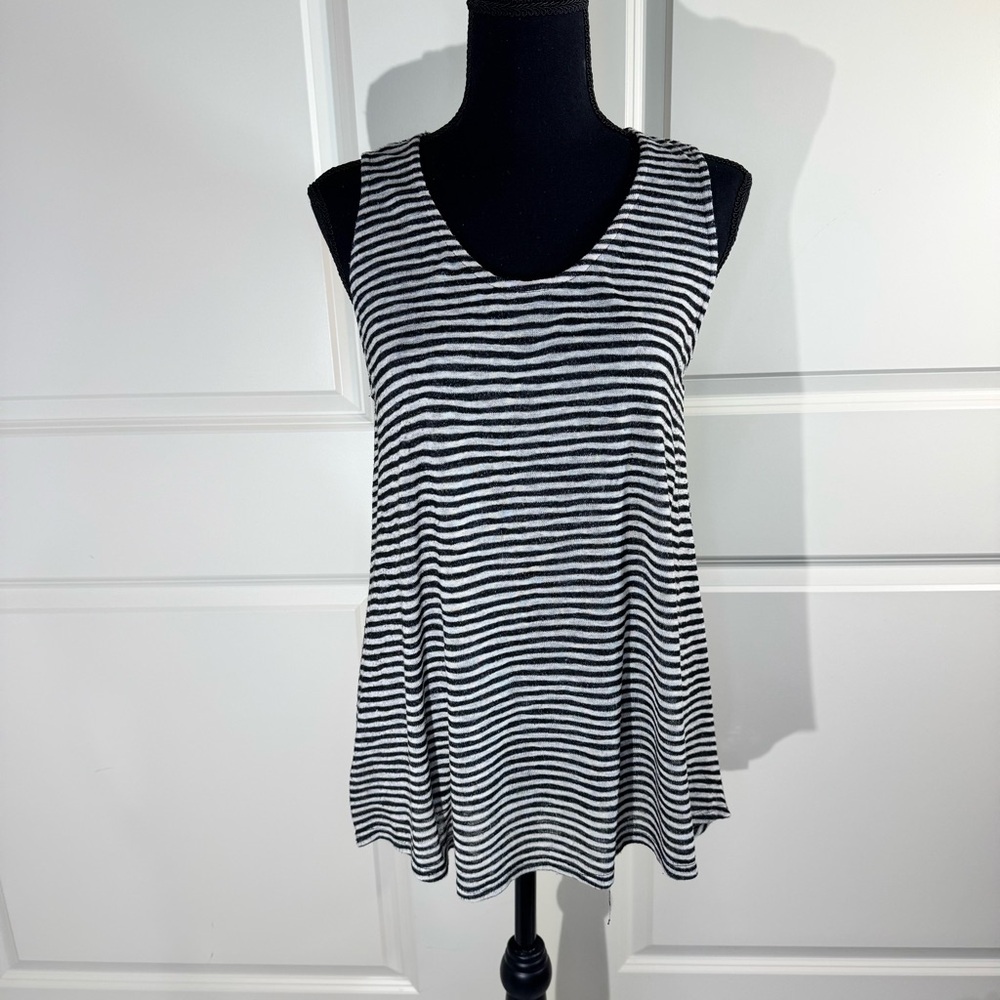 W5 Black and Cream Striped Tank Top Medium